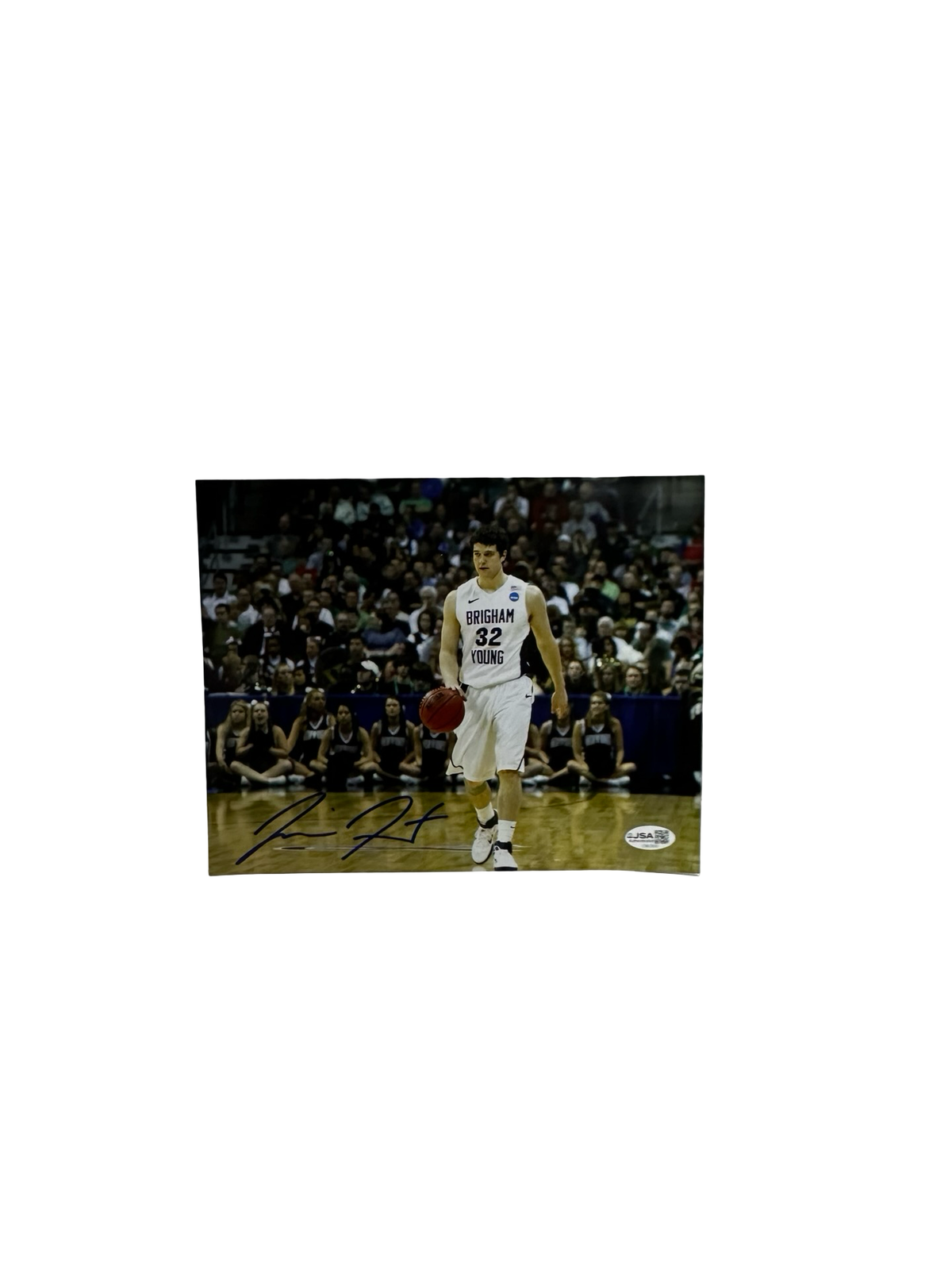 Jimmer Fredette Autographed BYU Cougars White Horizontal 8x10 JSA product image 1, provided for visual reference and product