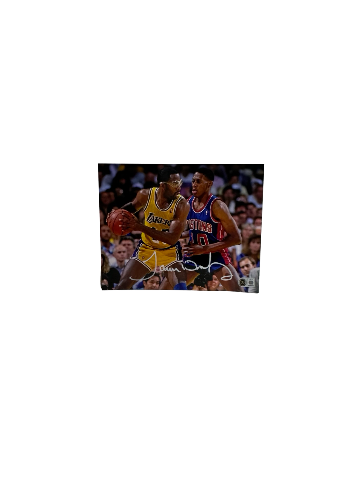 James Worthy 8X10 Lakers Horizontal vs Pistons Beckett BAS product image 1, provided for visual reference and product detail