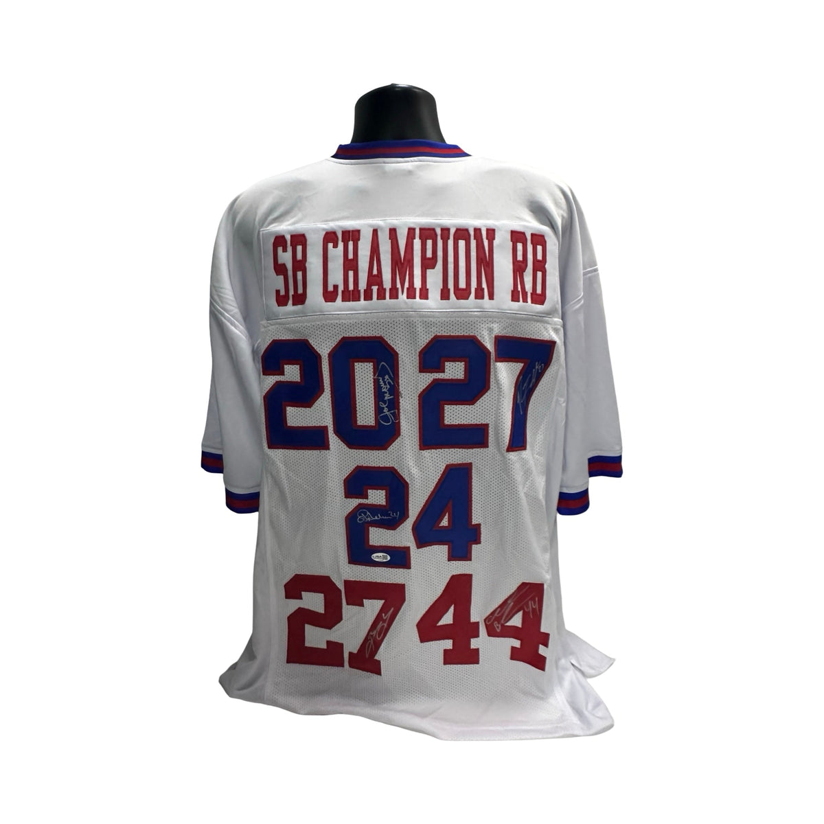 Brandon Jacobs Ahmad Bradshaw White Red Lettering New York Giants Autographed Jersey Signed JSA COA product image 1,