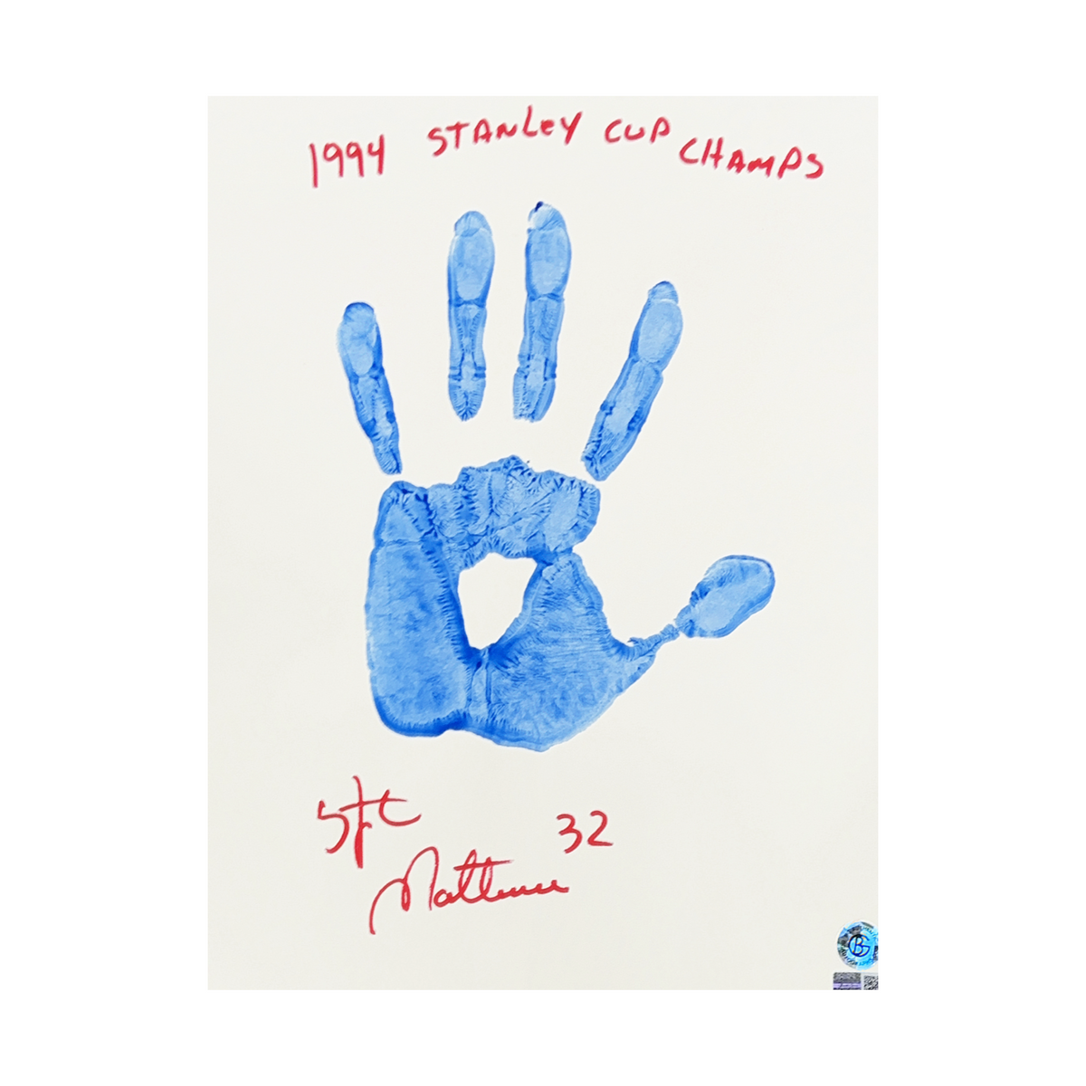 Stephane Matteau Autographed New York Rangers 11x14 w/ Blue Handprint 1994 Stanley Cup Champs Inscription Steiner CX product