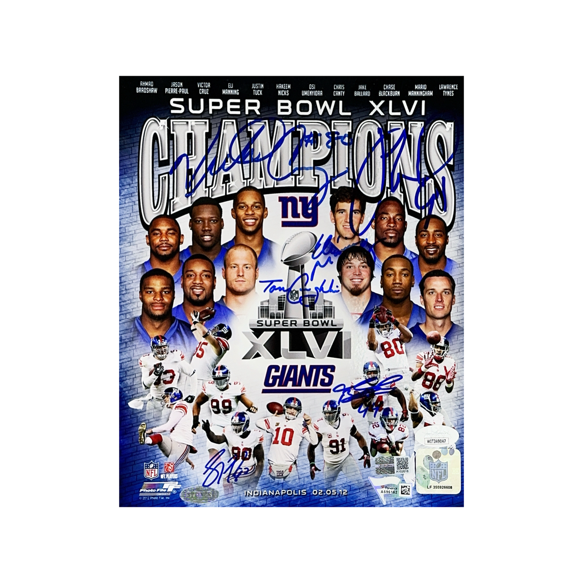 Eli Manning, Tom Coughlin, Victor Cruz, Justin Tuck, Jason Pierre Paul & Ahmad Bradshaw Autographed New York Giants Super