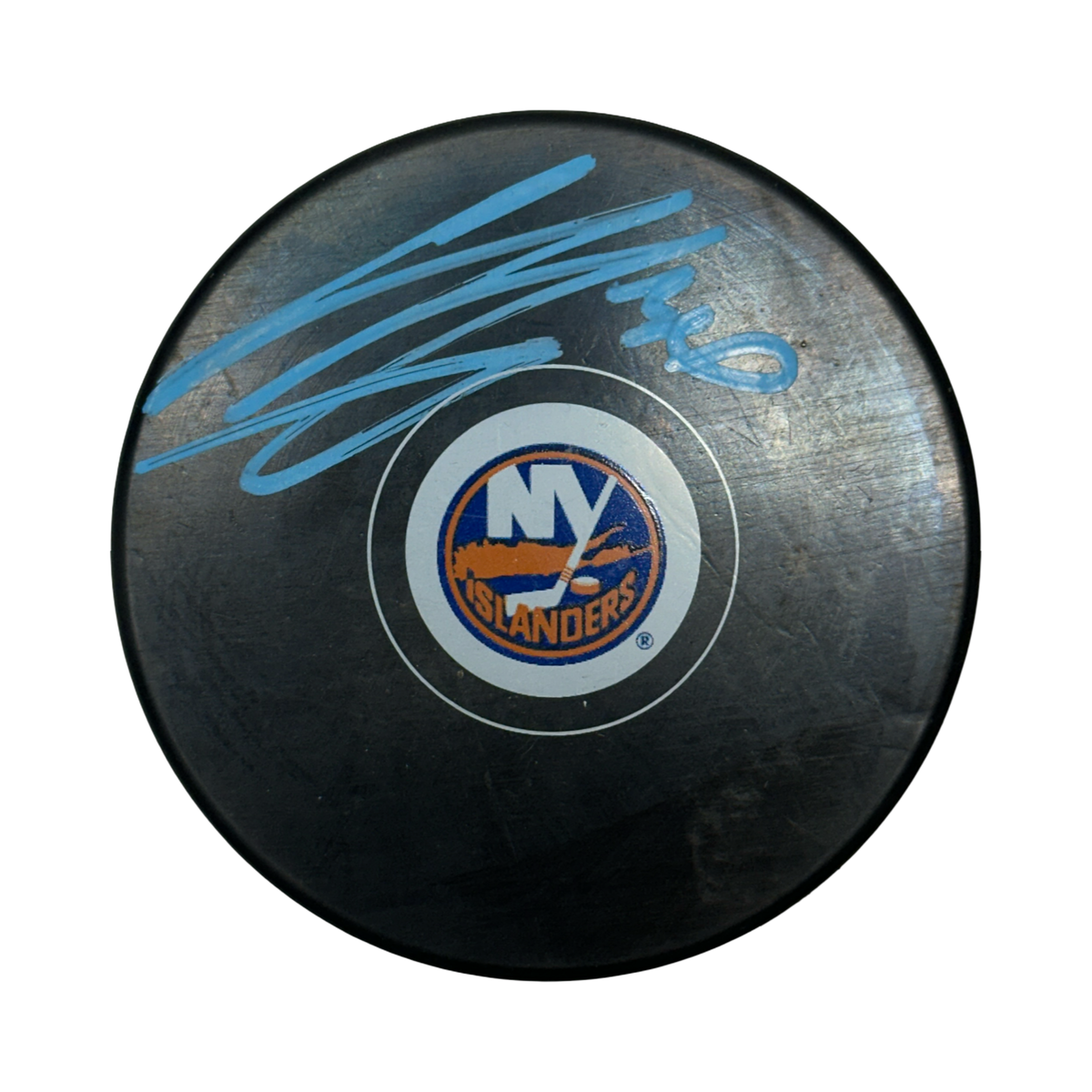 Ilya Sorokin Autographed New York Islanders Logo Puck Light Blue Ink Beckett product image 1, provided for visual reference