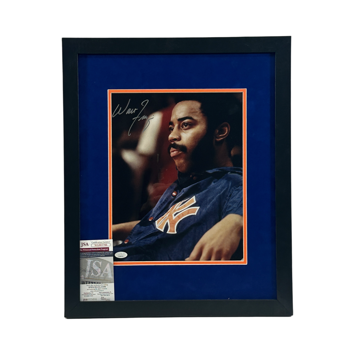 Walt Frazier Autographed New York Knicks 11x14 Warm Up Jacket Close Up Photo JSA - Framed product image 1, provided for