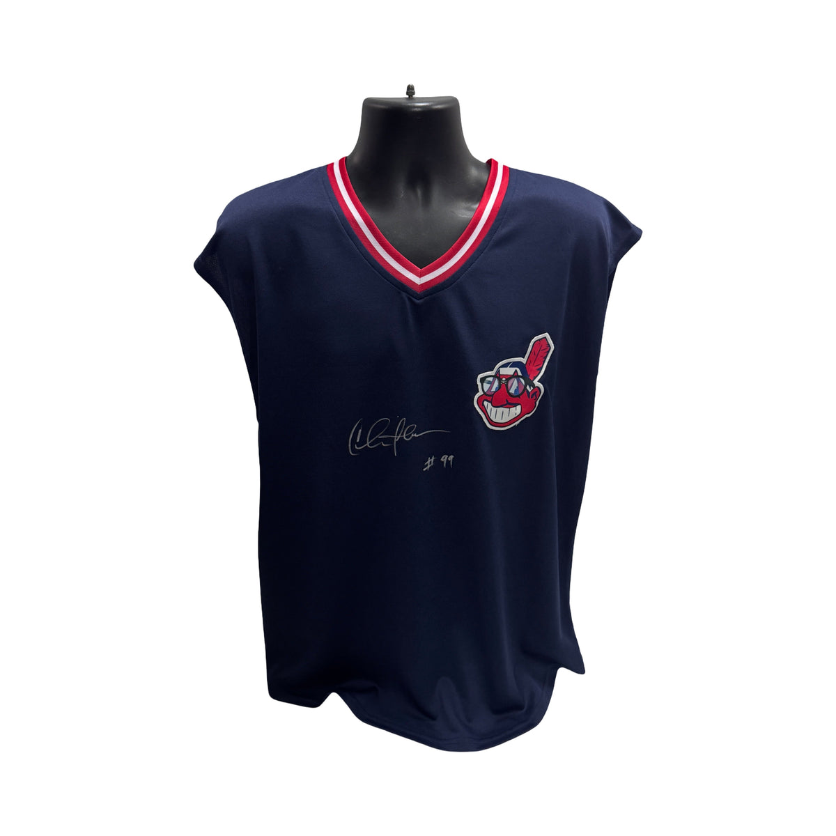 Charlie Sheen Autographed Major League Ricky Vaughn Cleveland Indians Blue Cutoff Jersey BAS product image 1, provided for