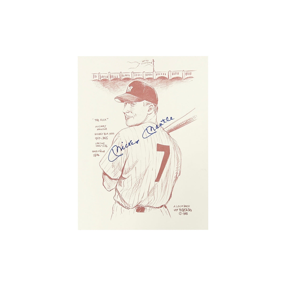 Mickey Mantle Autographed New York Yankees Vertical 9x11 Print JSA product image 1, provided for visual reference and