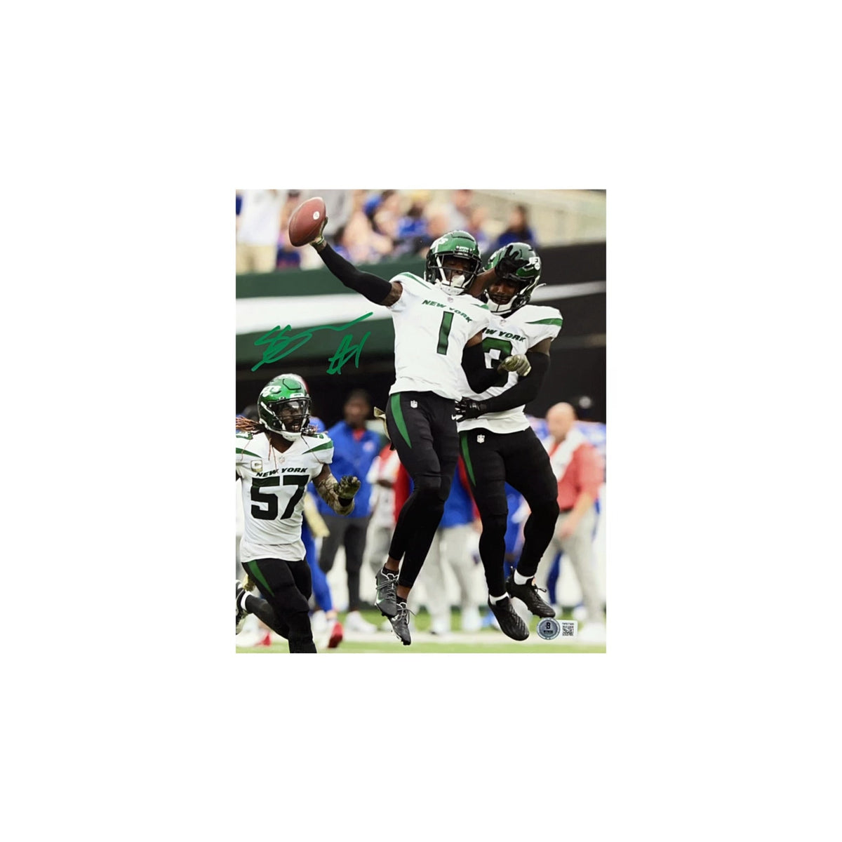 Sauce Gardner Autographed New York Jets Air Jump 11x14 Beckett - Unframed product image 1, provided for visual reference and