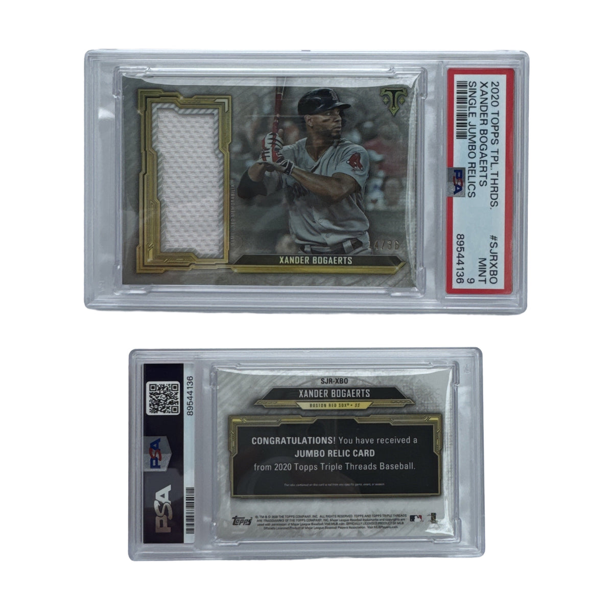2020 Xander Bogaerts Topps Triple Threads Single Jumbo Relic /36 #SJRXBO PSA MINT 9 product image 1, provided for visual