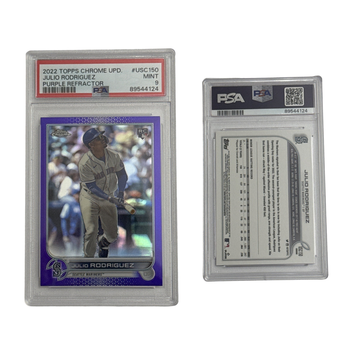2022 Julio Rodriguez Topps Chrome Update Purple Refractor #USC150 PSA MINT 9 product image 1, provided for visual reference