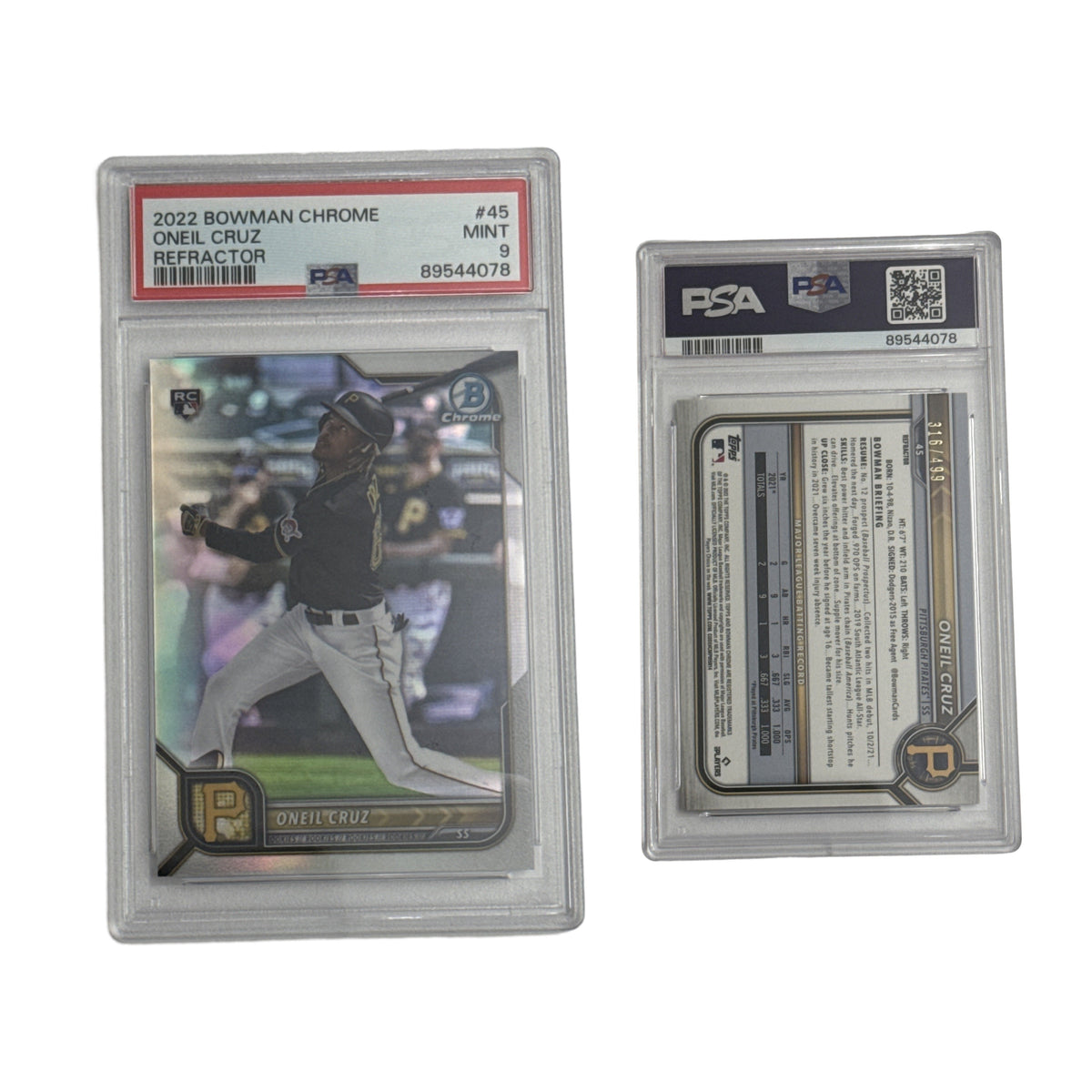2022 Oneill Cruz Bowman Chrome Refractor #45 PSA MINT 9 product image 1, provided for visual reference and product detail