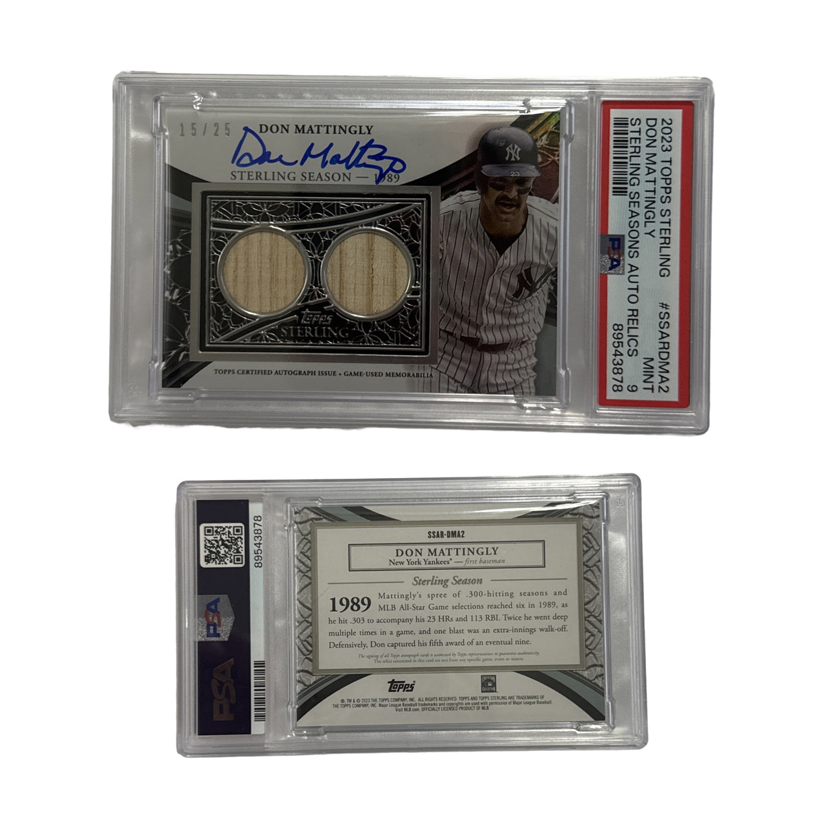 2023 Don Mattingly Topps Sterling Sterling Season Autograph Relic /25 #SSARDMA2 PSA MINT 9 product image 1, provided for