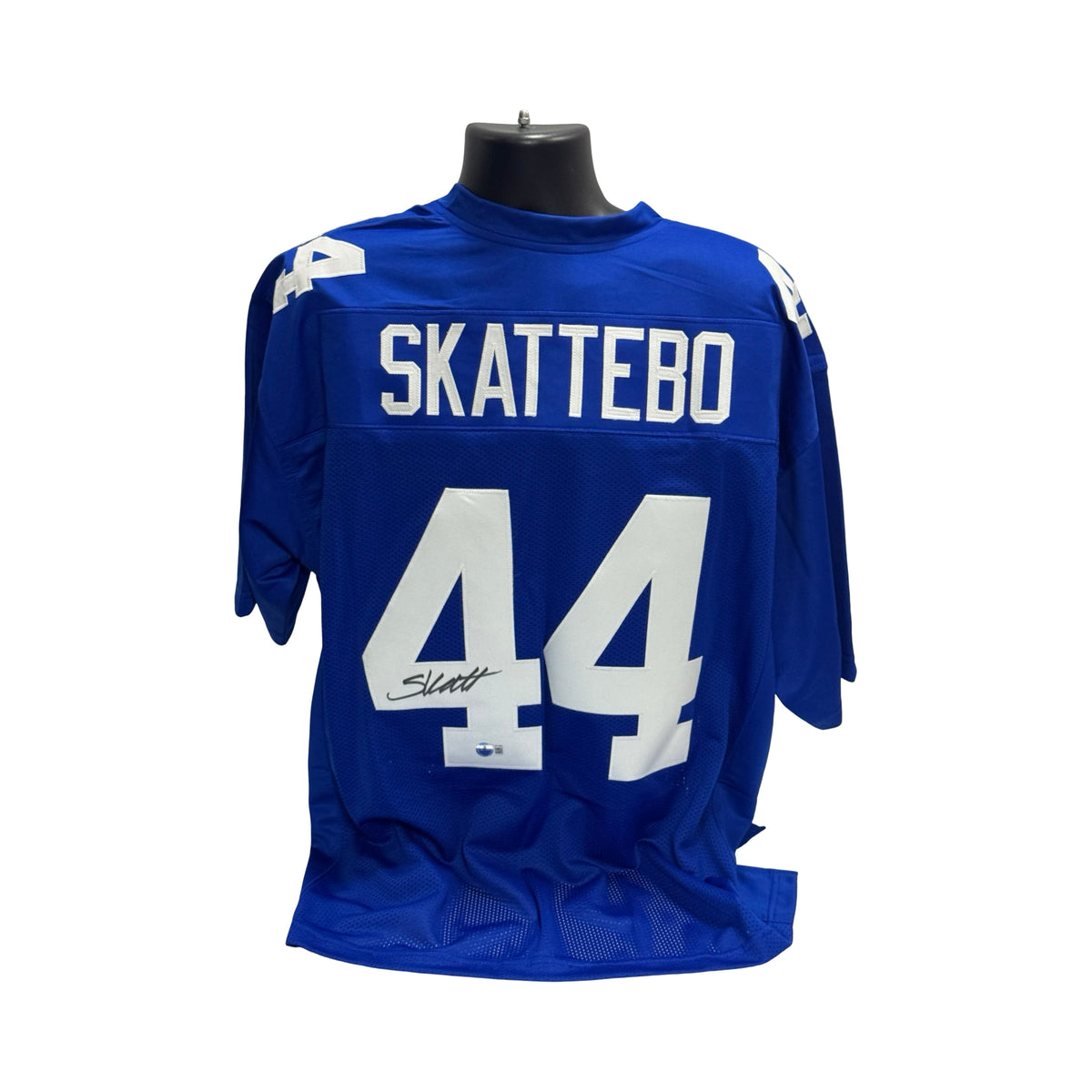 Cam Skattebo Autographed New York Giants Blue Jersey Beckett BAS product image 1, provided for visual reference and product