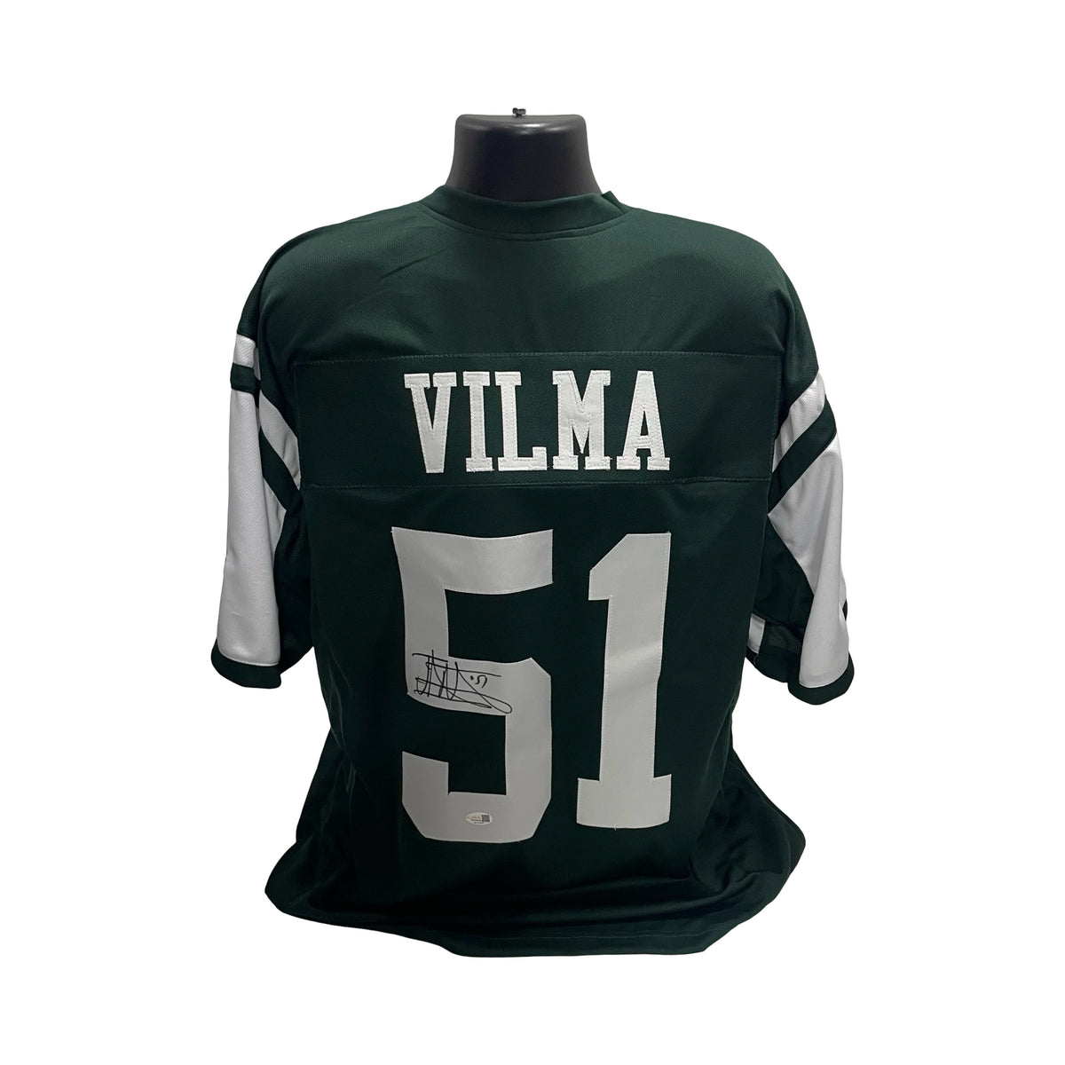Jonathan Vilma Autographed New York Jets Green Jersey JSA product image 1, provided for visual reference and product detail