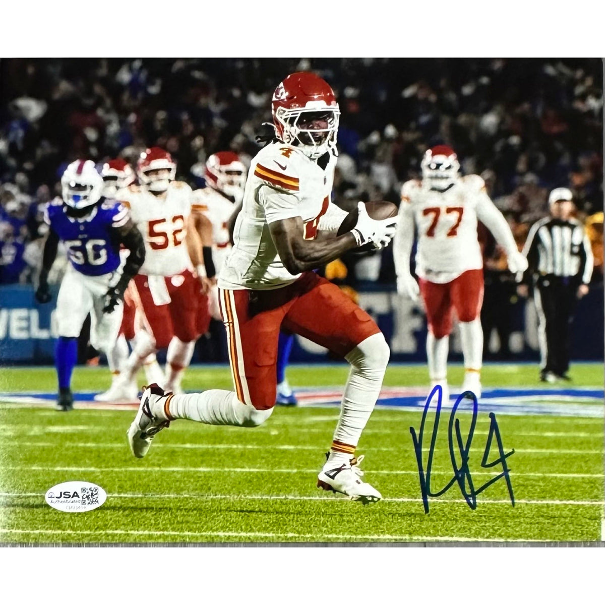 Rashee Rice Autographed Kansas City Chiefs White Jersey Running 8x10 Photo JSA COA product image 1, provided for visual