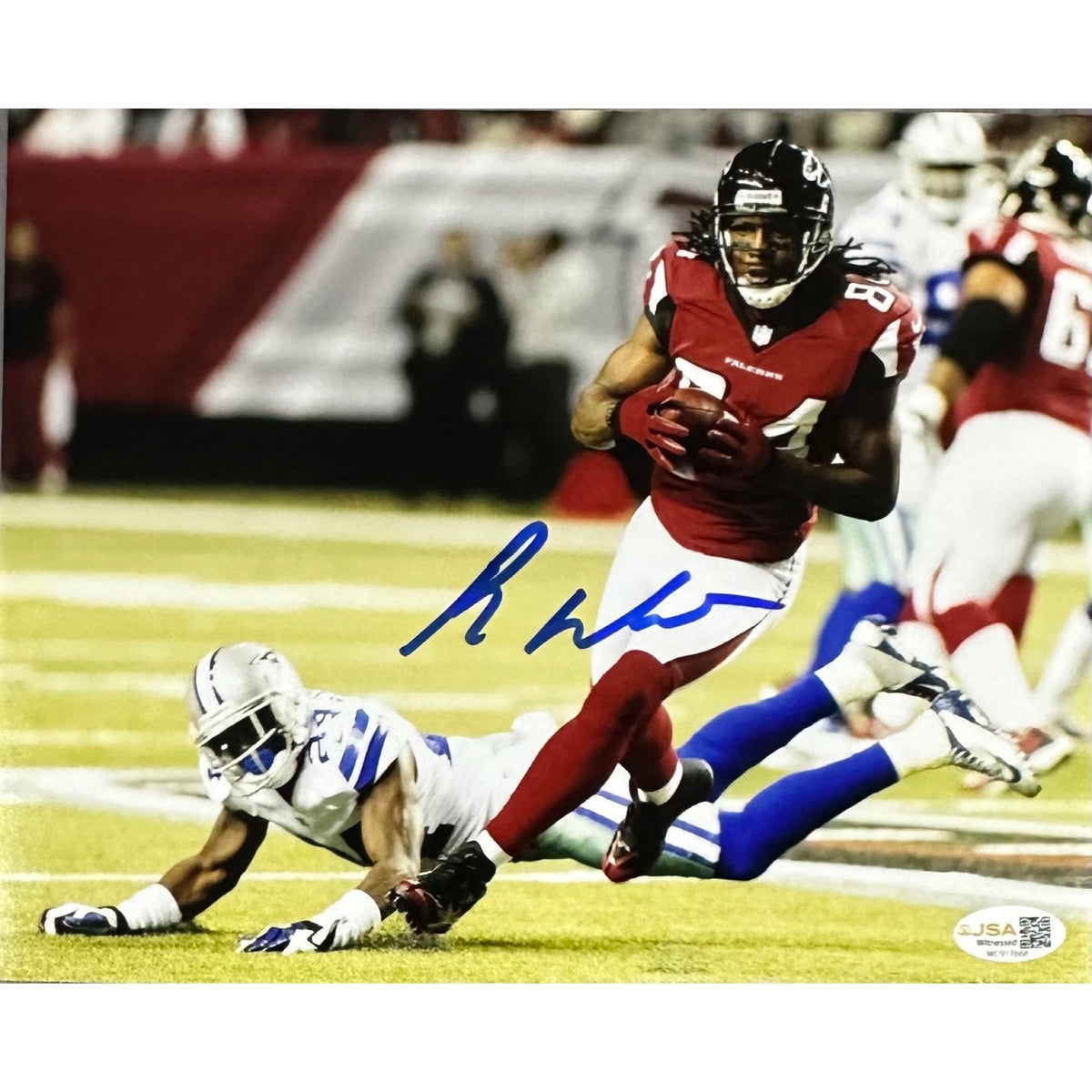 Roddy White Autographed Atlanta Falcons Runnin w/ Football 8x10 Photo JSA COA product image 1, provided for visual reference