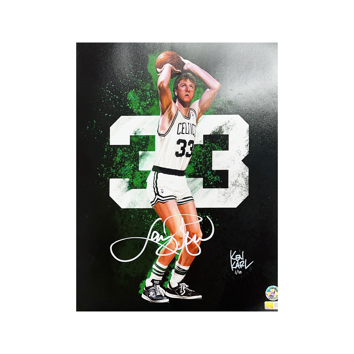 Larry Bird Autographed Boston Celtics 11x14 Black Variant Ken Karl LE /10 Steiner CX product image 1, provided for visual
