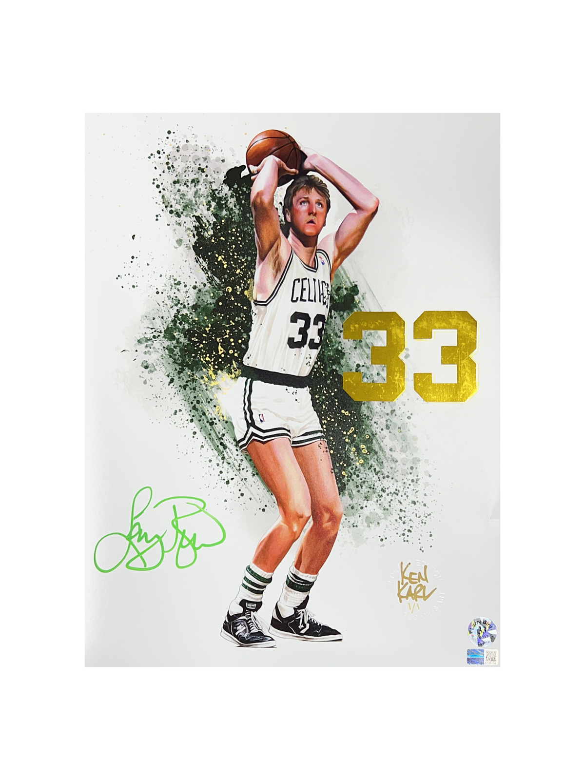 Larry Bird Autographed Boston Celtics 11x14 Gold Variant Ken Karl LE 1/1 Steiner CX product image 1, provided for visual