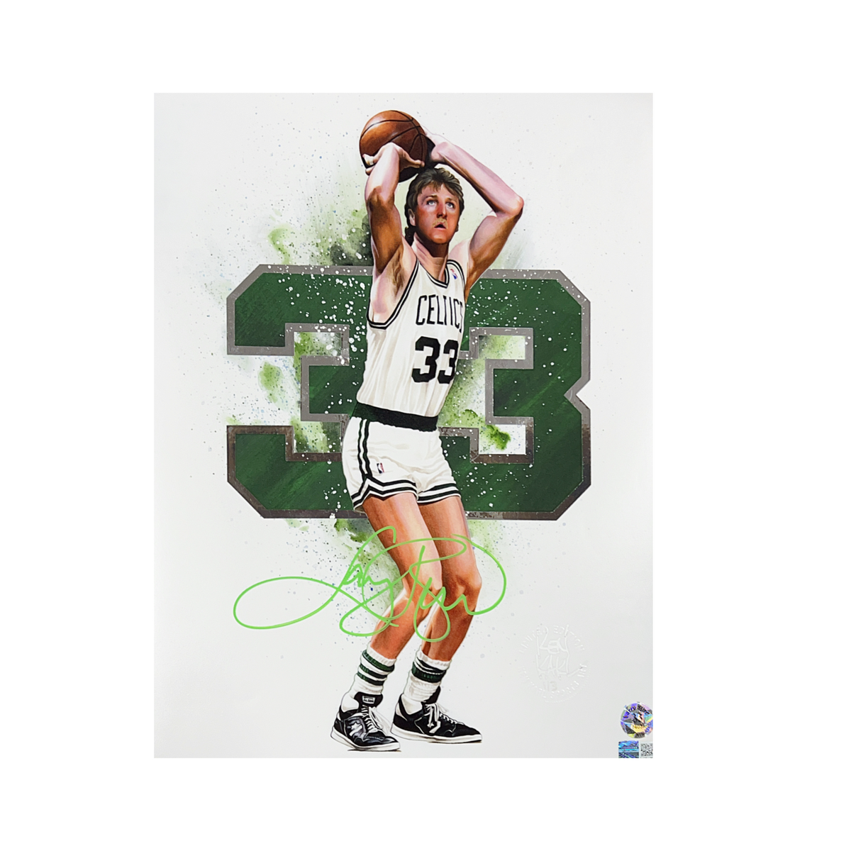 Larry Bird Autographed Boston Celtics 11x14 Green Variant Silver Ken Karl LE /1 Steiner CX product image 1, provided for