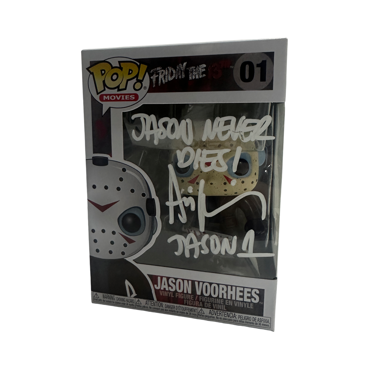 Ari Lehman Autographed Friday The 13th "Jason Never Dies!, Jason 1" Inscribed Jason Voorhees Funko Pop White Ink Beckett