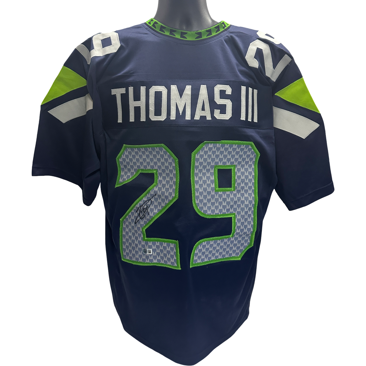 Earl Thomas III Autographed Seattle Seahawks Blue Jersey Beckett product image 1, provided for visual reference and product