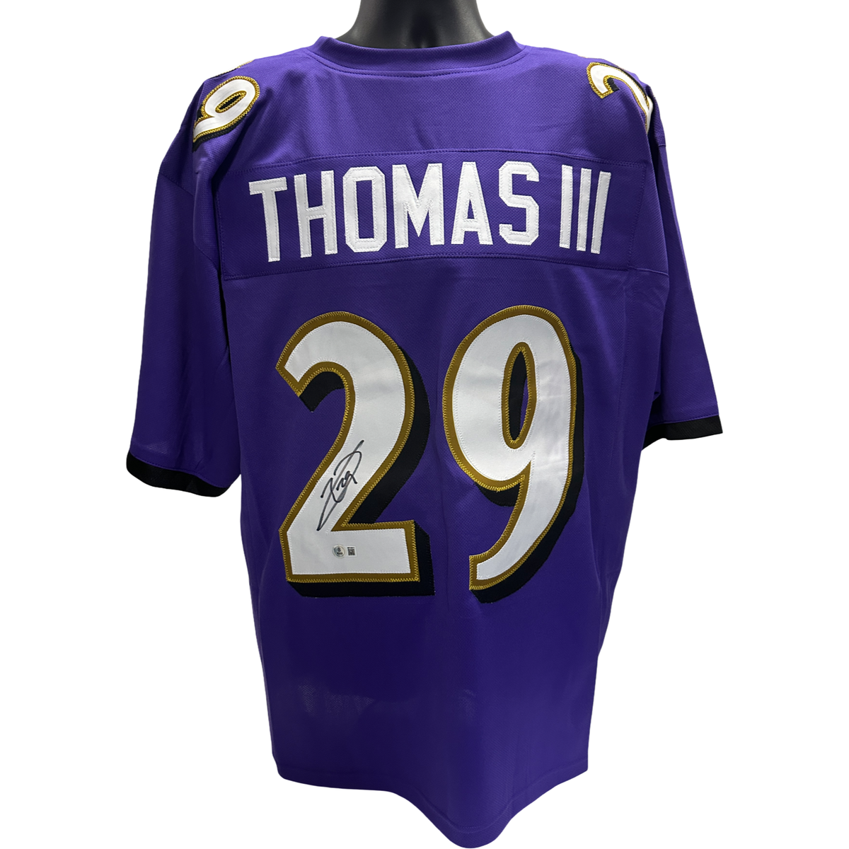 Earl Thomas III Autographed Baltimore Ravens Purple Jersey Beckett product image 1, provided for visual reference and