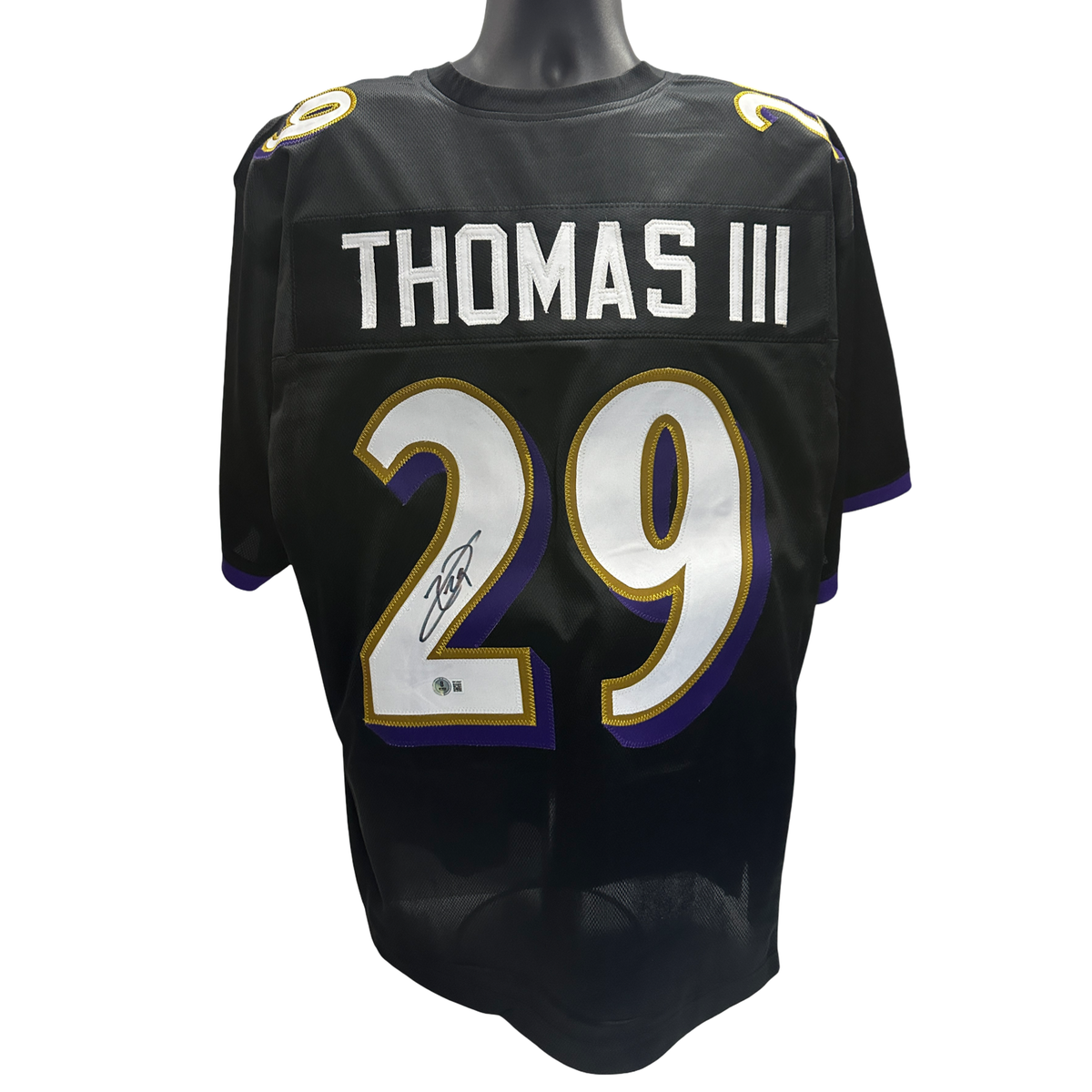 Earl Thomas III Autographed Baltimore Ravens Black Jersey Beckett product image 1, provided for visual reference and product