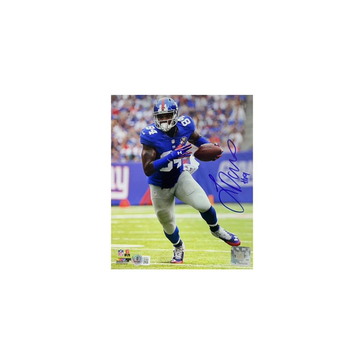 Larry Donnell Autographed New York Giants Blue Jersey 8x10 Beckett product image 1, provided for visual reference and