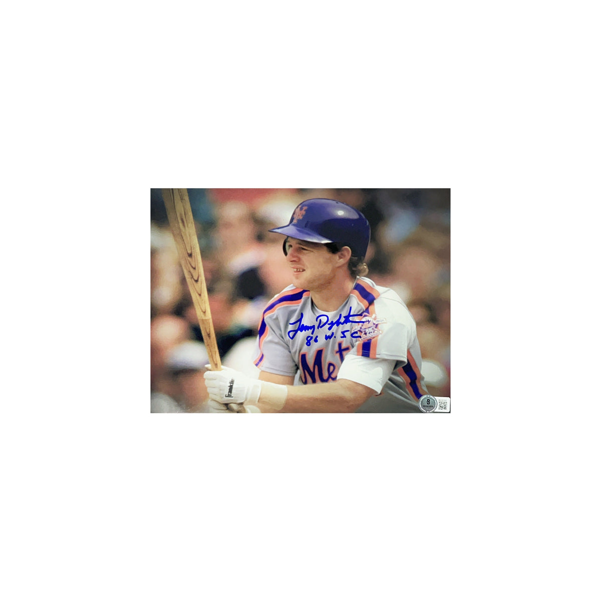 Lenny Dykstra Autographed New York Mets Close Up 8x10 "86 WSC" Inscription Beckett product image 1, provided for visual