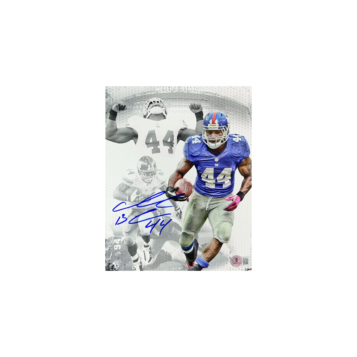 Ahmad Bradshaw Autographed New York Giants Metlife Whiteout 2x SB Champ Inscription 8x10 Beckett product image 1, provided