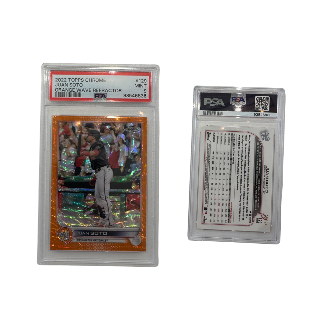 2022 Juan Soto Topps Chrome Orange Wave #129 PSA MINT 9 product image 1, provided for visual reference and product detail
