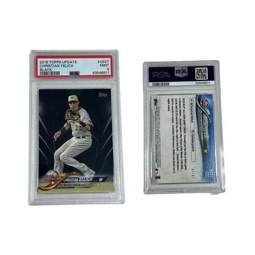 2018 Christian Yelich Topps Update Black /67 #US27 PSA MINT 9 product image 1, provided for visual reference and product