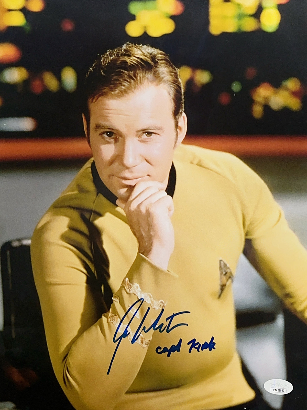 William Shatner Autographed Star Trek "Capt Kirk" Inscribed In Chair Vertical 11x14 JSA product image 1, provided for visual