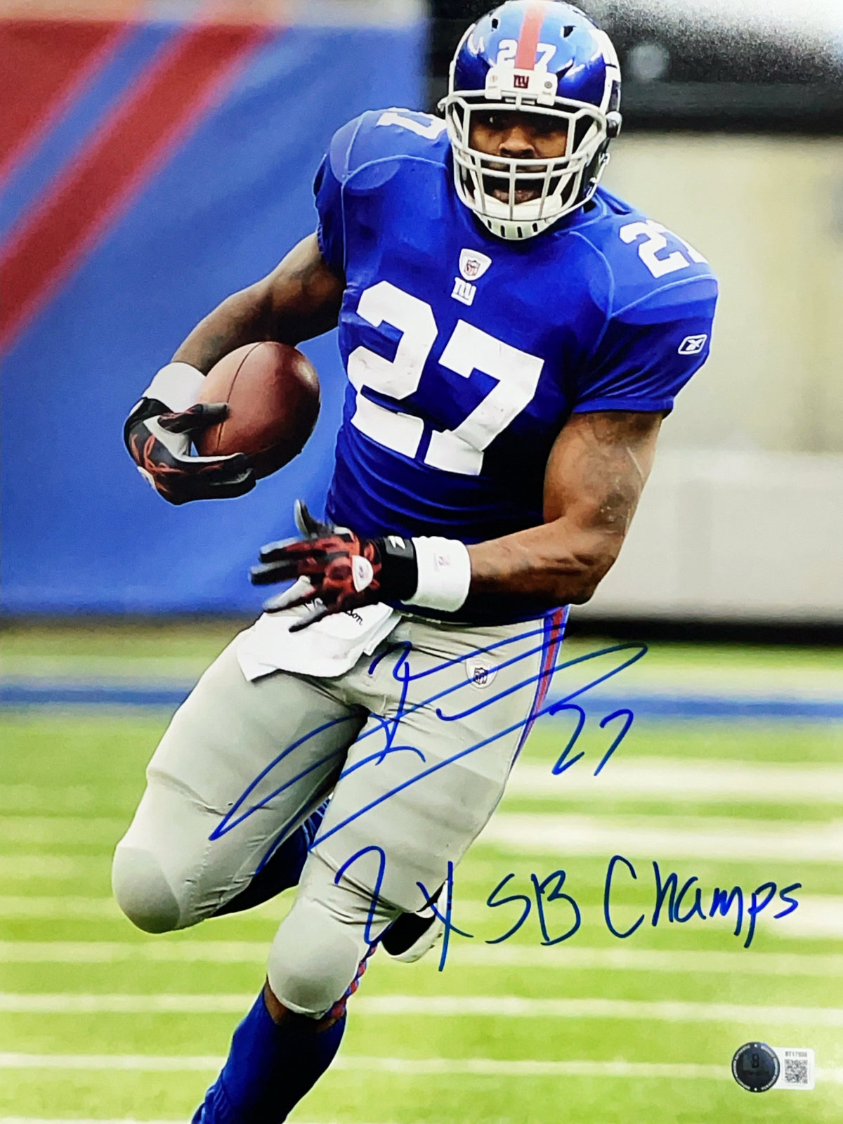 Brandon Jacobs Autographed New York Giants Inscribed "2x SB Champs" Vertical Run 11x14 Photo Beckett BAS product image 1,