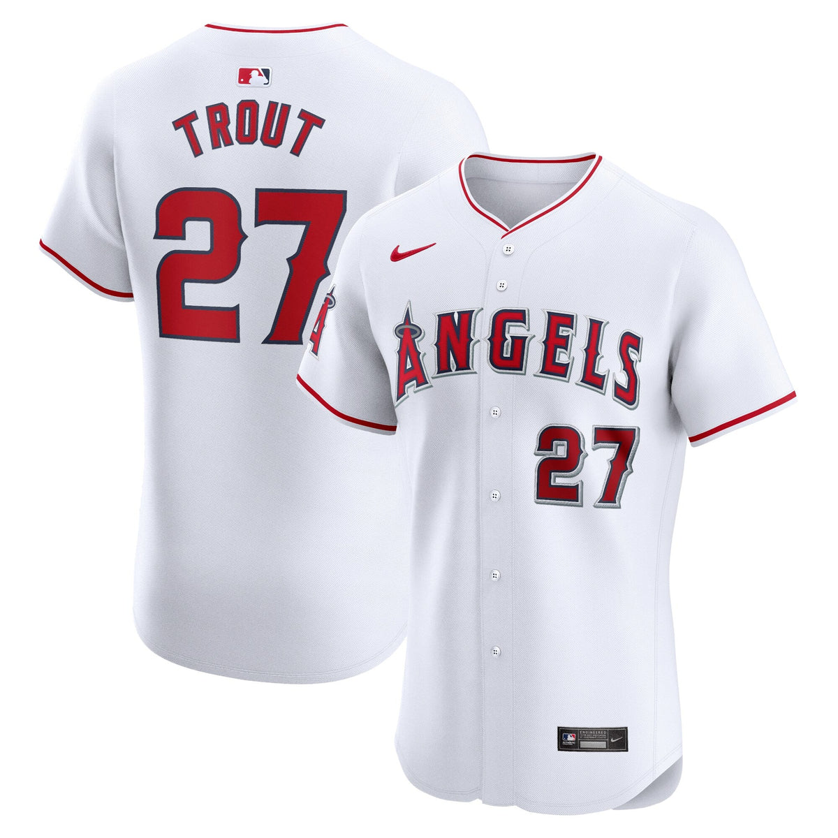 Los Angeles Angels Mike Trout White Home Elite Player Jersey product image 1, provided for visual reference and product