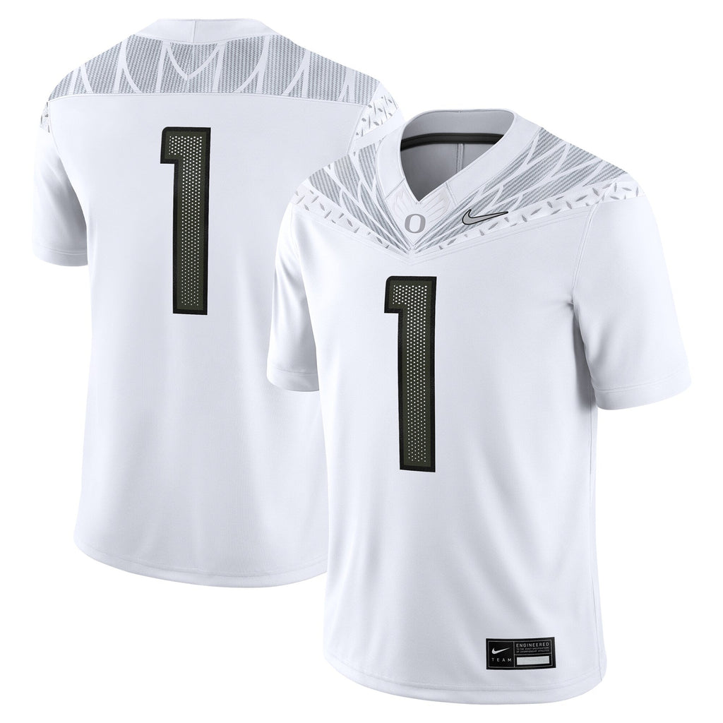 #1 Oregon Ducks Game Jersey - White product image 2, provided for visual reference and product detail review