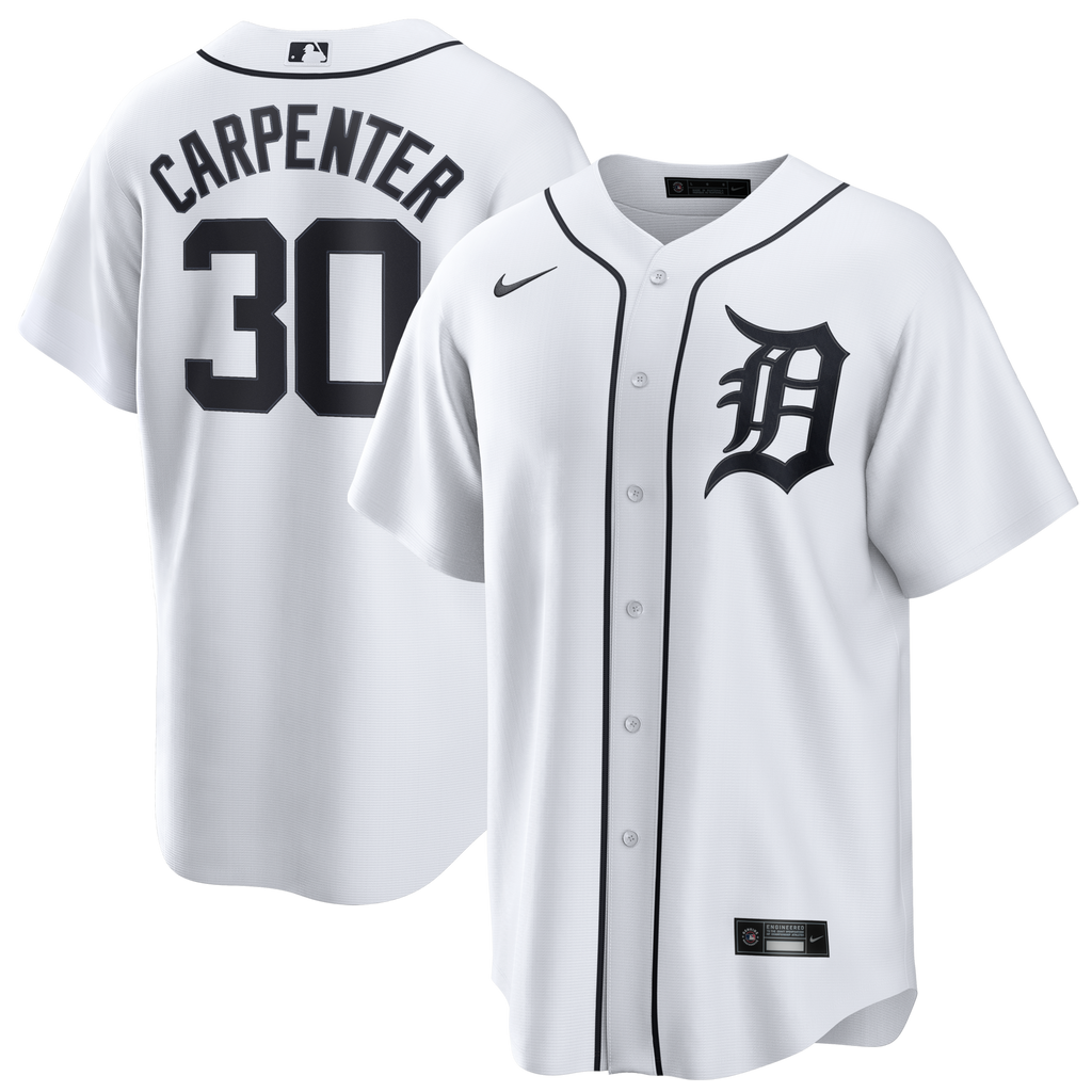Detroit Tigers Kerry Carpenter White Home Replica Jersey product image 2, provided for visual reference and product detail