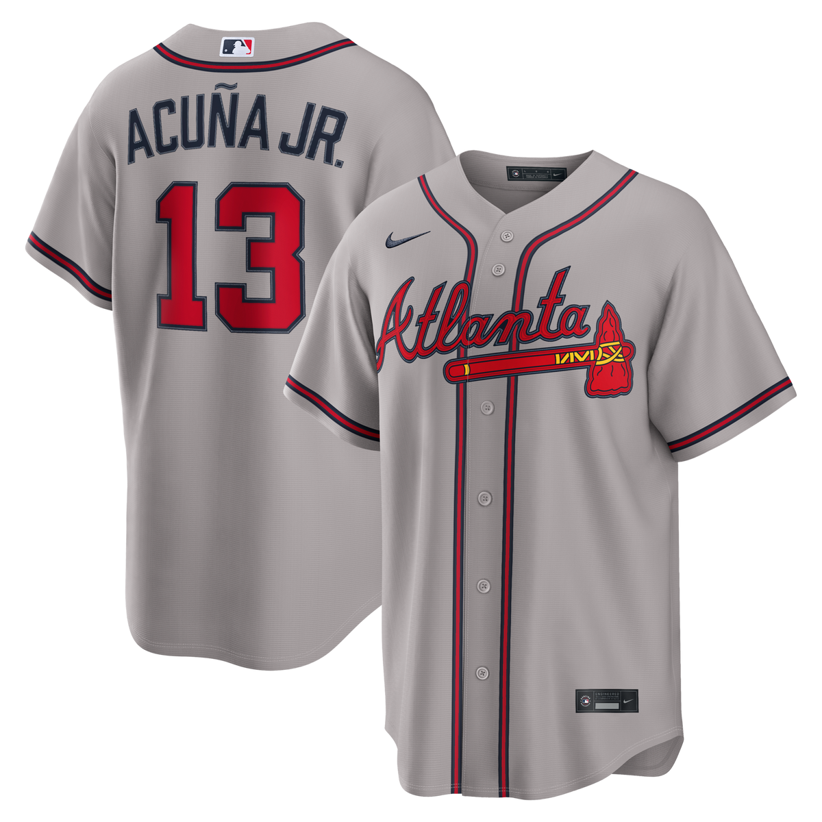 Atlanta Braves Ronald Acuña Jr. Gray Road Replica Jersey product image 2, provided for visual reference and product detail