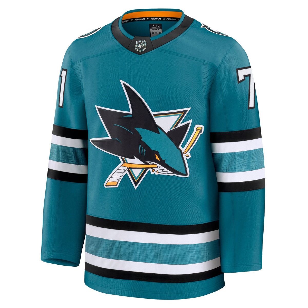 San Jose Sharks Macklin Celebrini Teal Home Premium Jersey product image 3, provided for visual reference and product detail