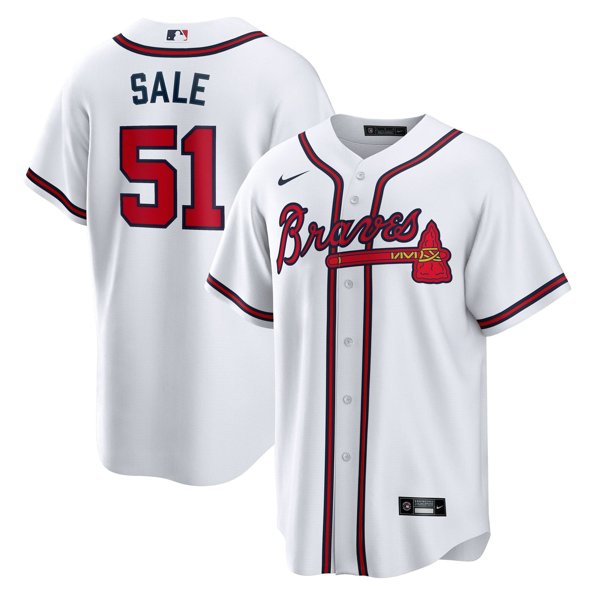 Atlanta Braves Chris Sale White Home Replica Jersey product image 1, provided for visual reference and product detail review