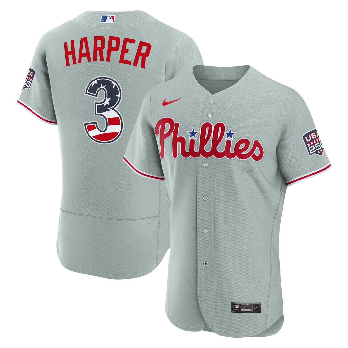 Fourth of July Philadelphia Phillies Bryce Harper Gray USA 250 Authentic Jersey product image 2, provided for visual