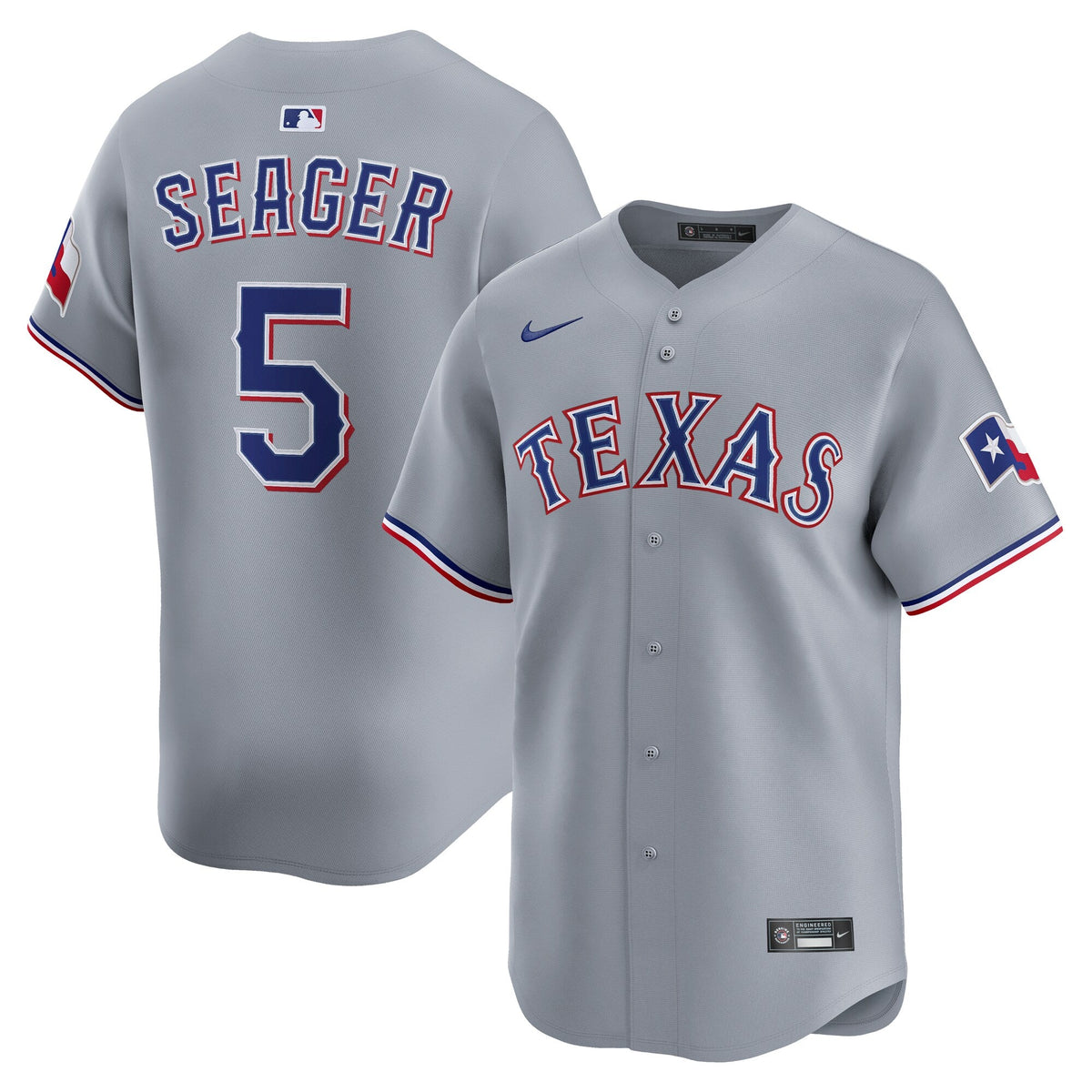 Texas Rangers Corey Seager Gray Road Limited Jersey product image 1, provided for visual reference and product detail review