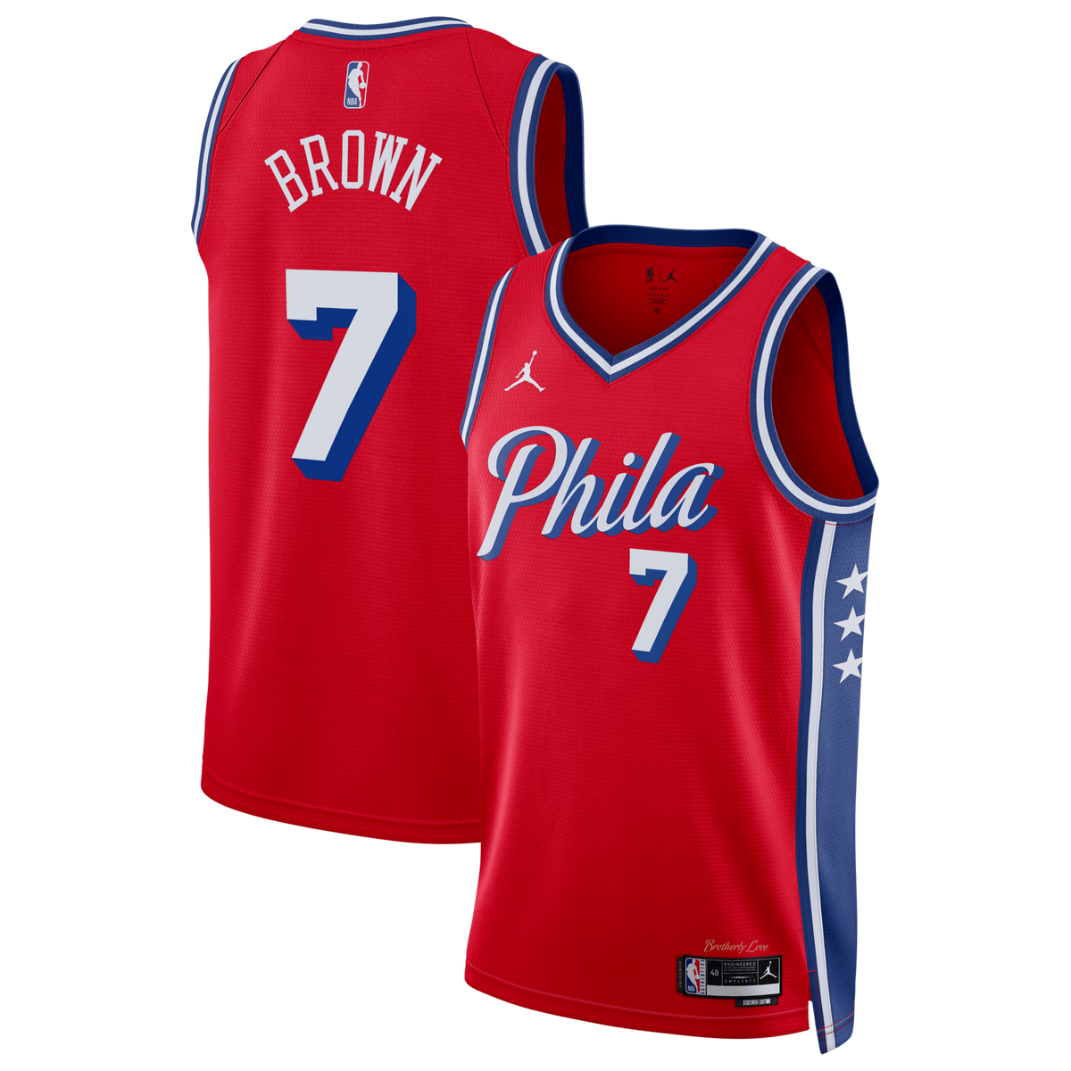 hiladelphia 76ers Statement Edition Swingman Jersey - Red - Jaylen Brown product image 1, provided for visual reference and