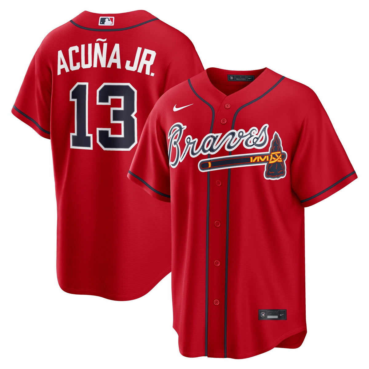 Atlanta Braves Ronald Acuña Jr. Red Alternate 2 Replica Jersey product image 1, provided for visual reference and product