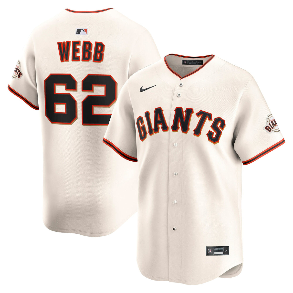 San Francisco Giants Logan Webb Cream Home Limited Player Jersey product image 2, provided for visual reference and product