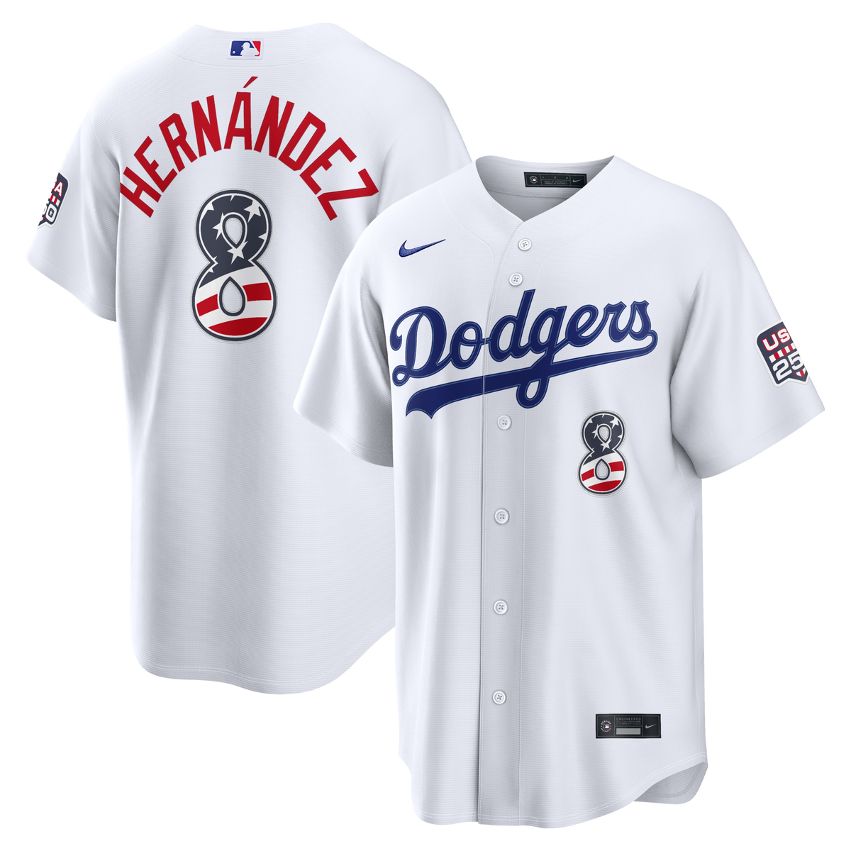 Fourth of July Los Angeles Dodgers Enrique Hernández White USA 250 Stadium Jersey product image 1, provided for visual