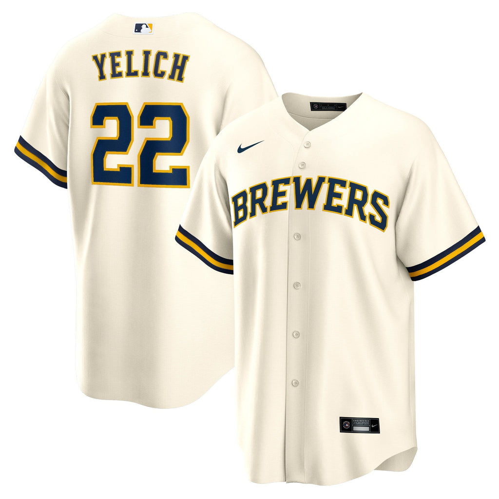 Milwaukee Brewers Christian Yelich Cream Home Replica Player Jersey product image 2, provided for visual reference and