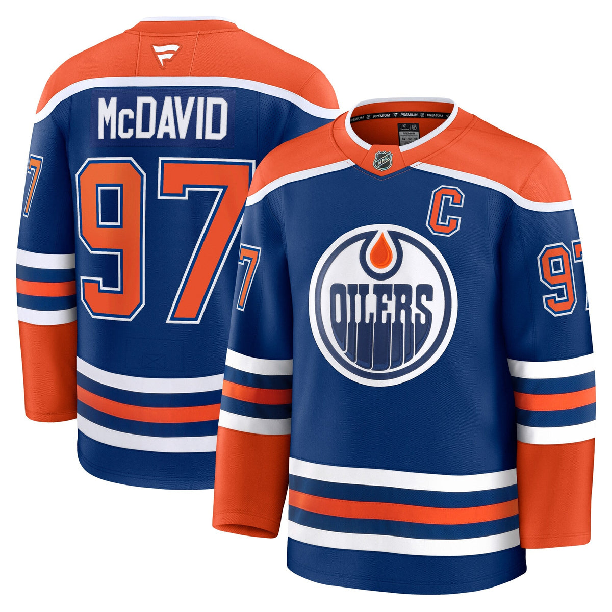 Edmonton Oilers Connor McDavid Royal Home Premium Jersey product image 1, provided for visual reference and product detail