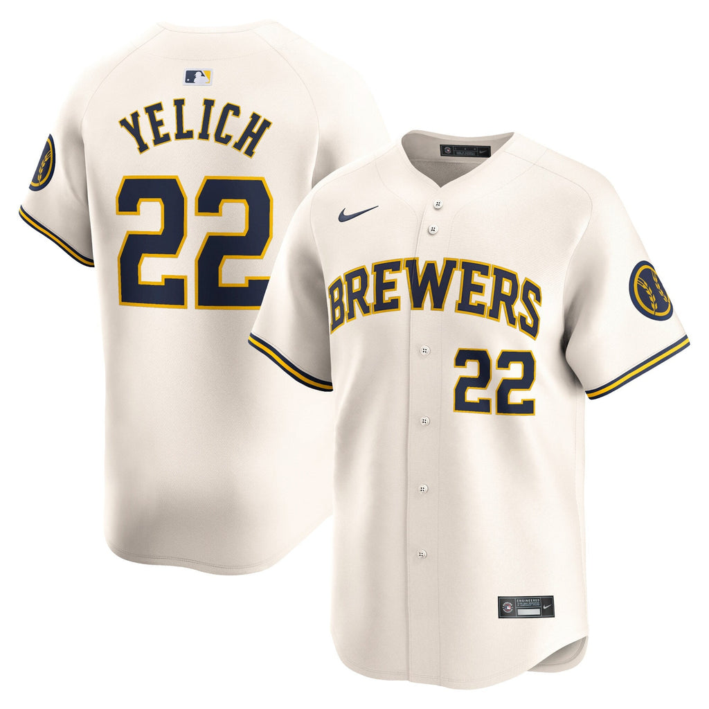 Milwaukee Brewers Christian Yelich Cream Home Limited Player Jersey product image 1, provided for visual reference and