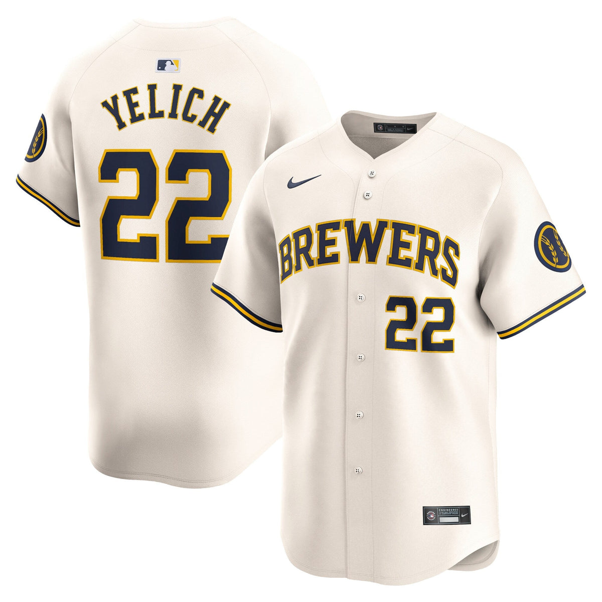 Milwaukee Brewers Christian Yelich Cream Home Limited Player Jersey product image 1, provided for visual reference and