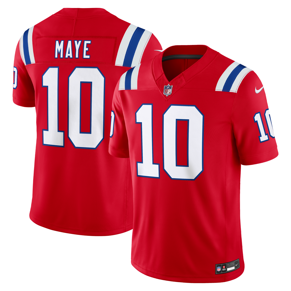 New England Patriots Drake Maye Red Alternate Vapor F.U.S.E. Stitched Limited Jersey product image 2, provided for visual