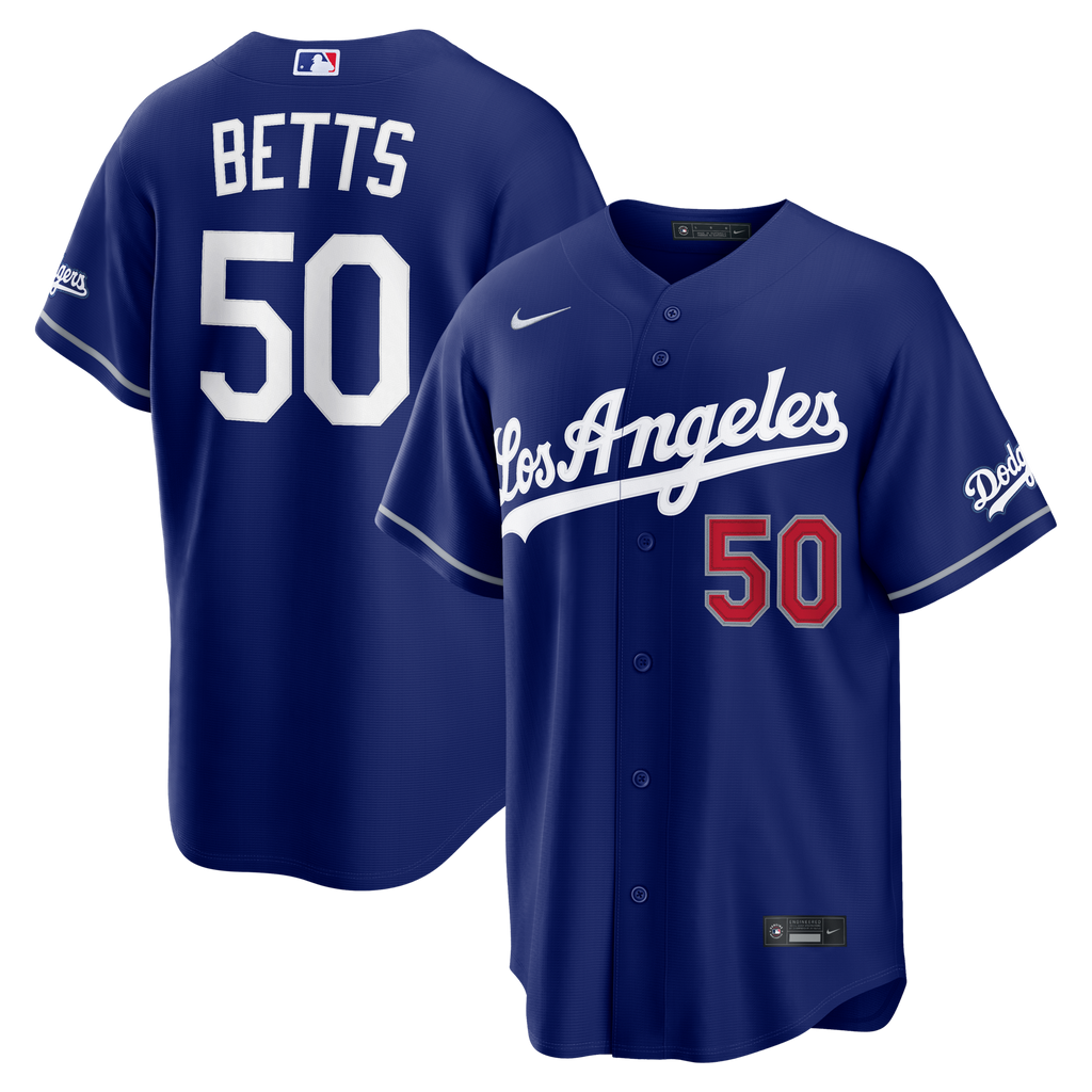 Los Angeles Dodgers Mookie Betts Royal Alternate Stadium Jersey product image 1, provided for visual reference and product